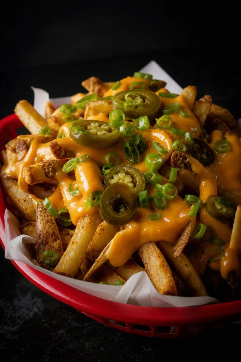 Hand-cut fries under cheese sauce, pickled jalapeño and scallion